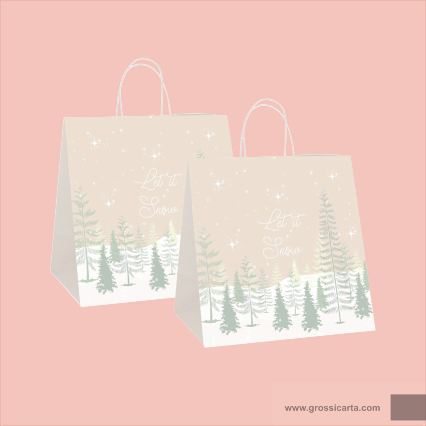 Shopper in carta avana ''Let it Snow'', gr. 120 - f.to 32+20x32 cm, Certificata FSC<sup>®</sup> - <strong>SOLD OUT</strong>