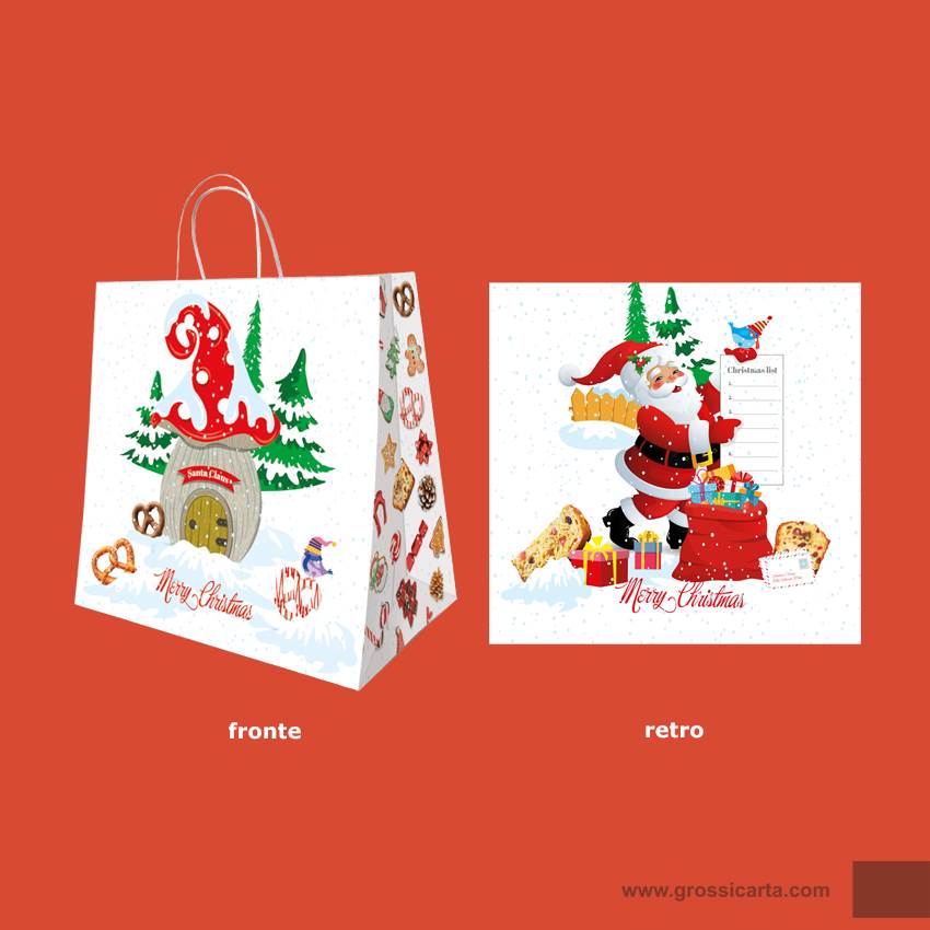 Shopper in carta Japa con manico ritorto &quot;Merry Christmas&quot;