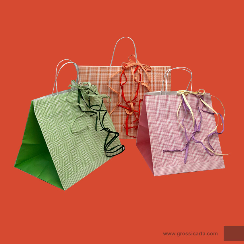 Shopper carta stampa ''Principe di galles'' rosa, verde, arancio