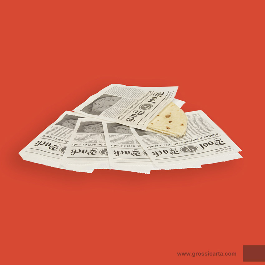 Sacchetto antigrasso porta piada/panino/toast - stampa ''giornale'' - Certificato FSC<sup>®</sup>