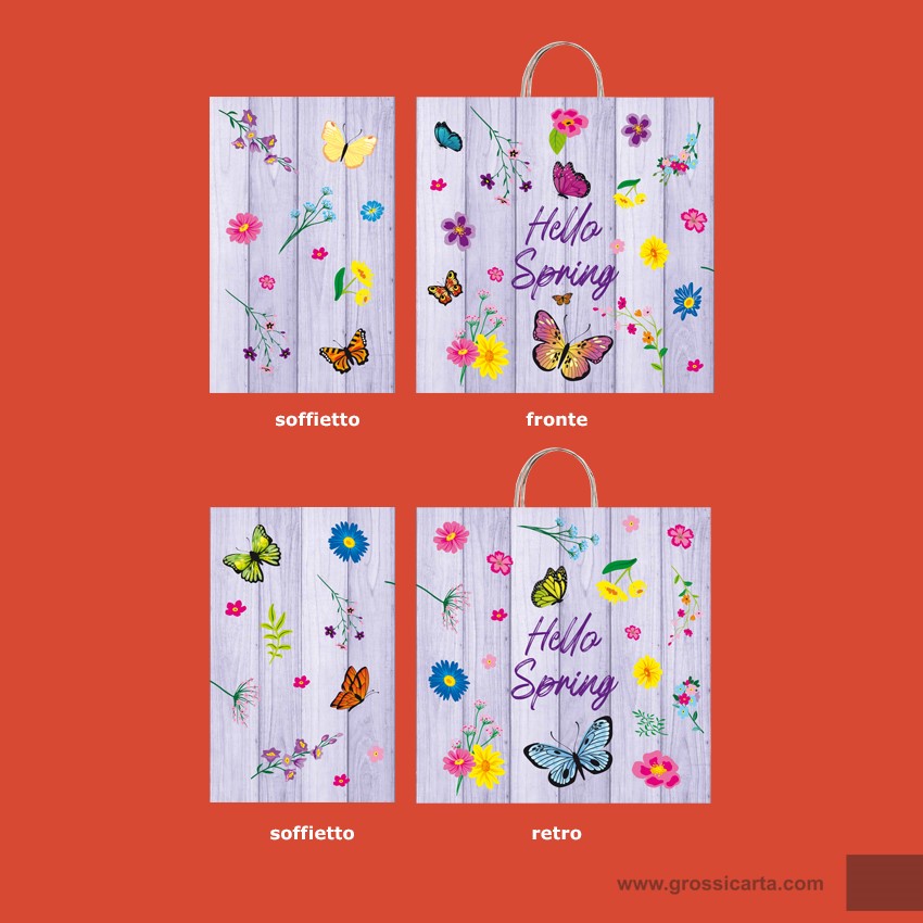Shopper in carta Japa con manico ritorto ''Hello Spring''
