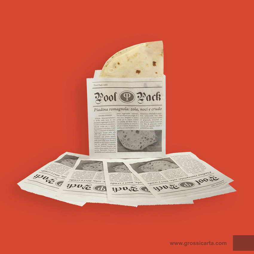 Sacchetto antigrasso porta piada /panino/toast stampa ''giornale'' - Certificato FSC<sup>®</sup>