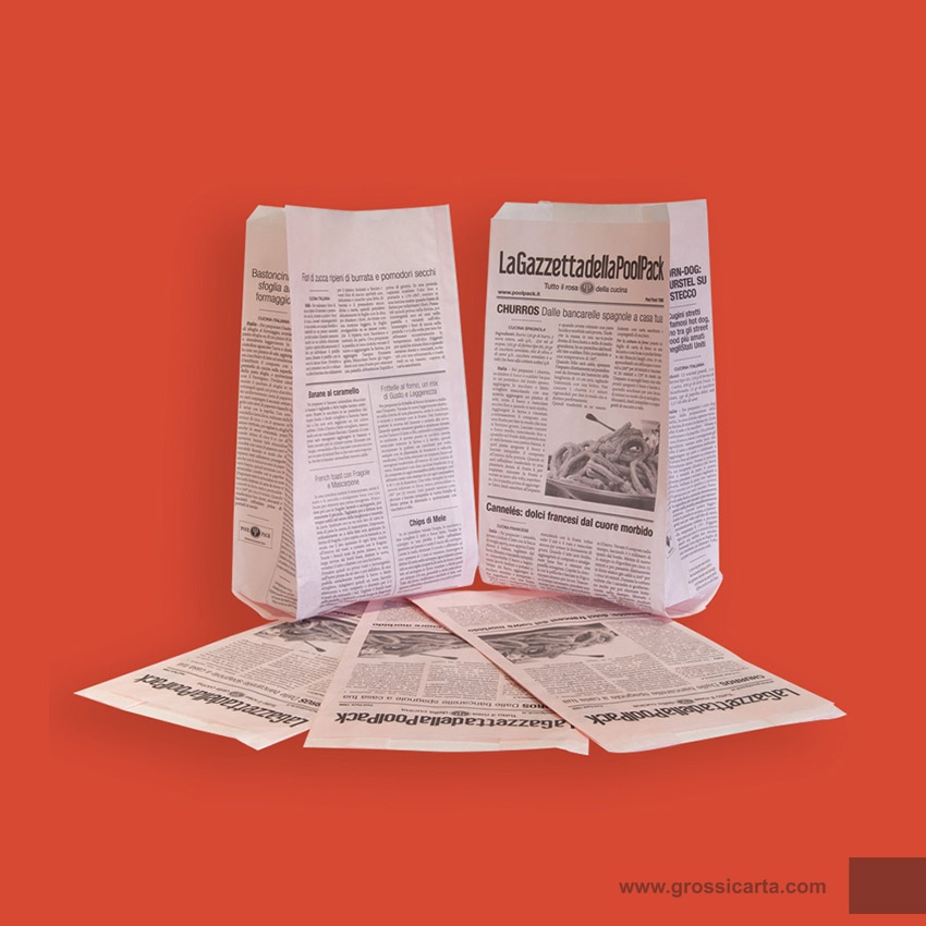Sacchetto antigrasso rosa stampa &#39;&#39;giornale&#39;&#39; Certificato PEFC&lt;sup&gt;TM&lt;/sup&gt;