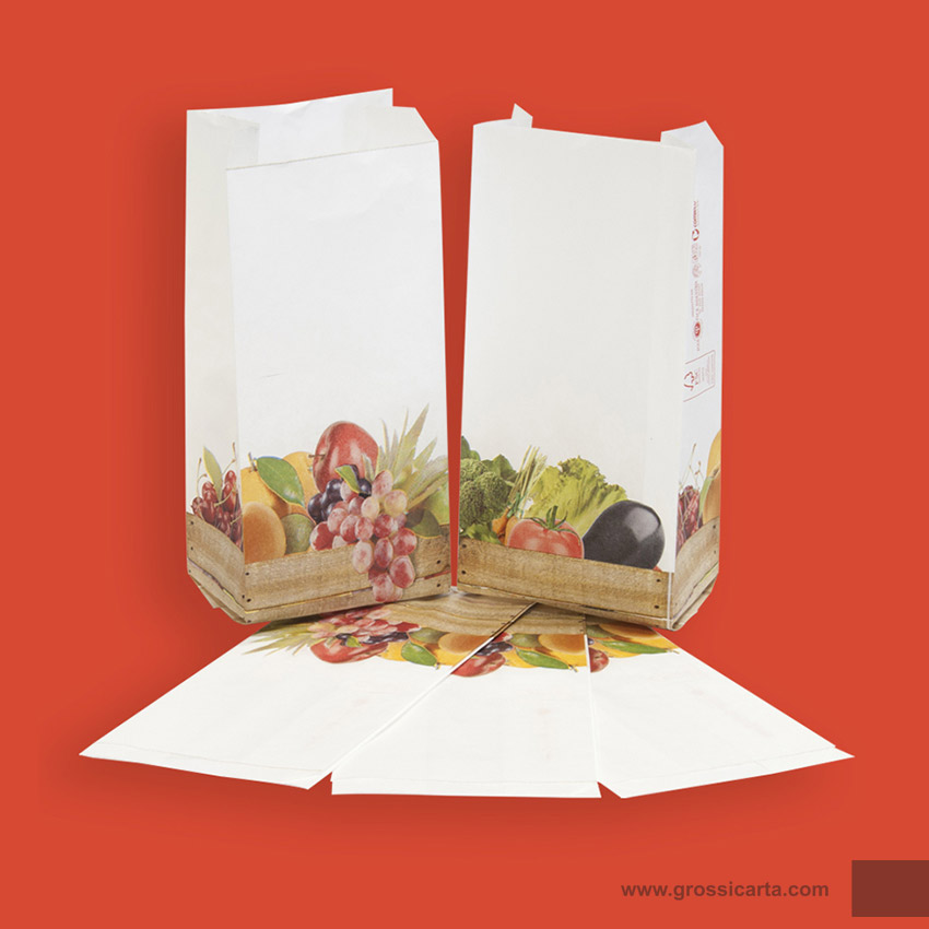 Sacchetto kraft antiumido bianco stampa ''frutta cassetta'' Certificato FSC<sup>®</sup>