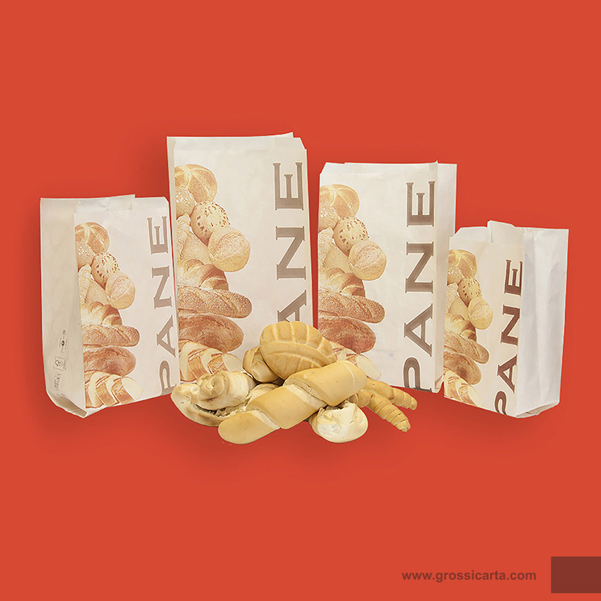 Sacchetto kraft bianco marmorizzato stampa ''il buon pane'' Certificato FSC<sup>®</sup>