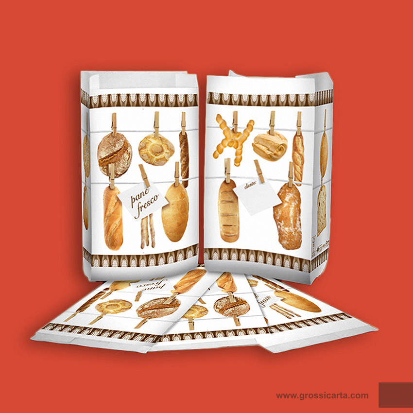 Sacchetto kraft bianco stampa ''pane fresco'' Certificato FSC<sup>®</sup>
