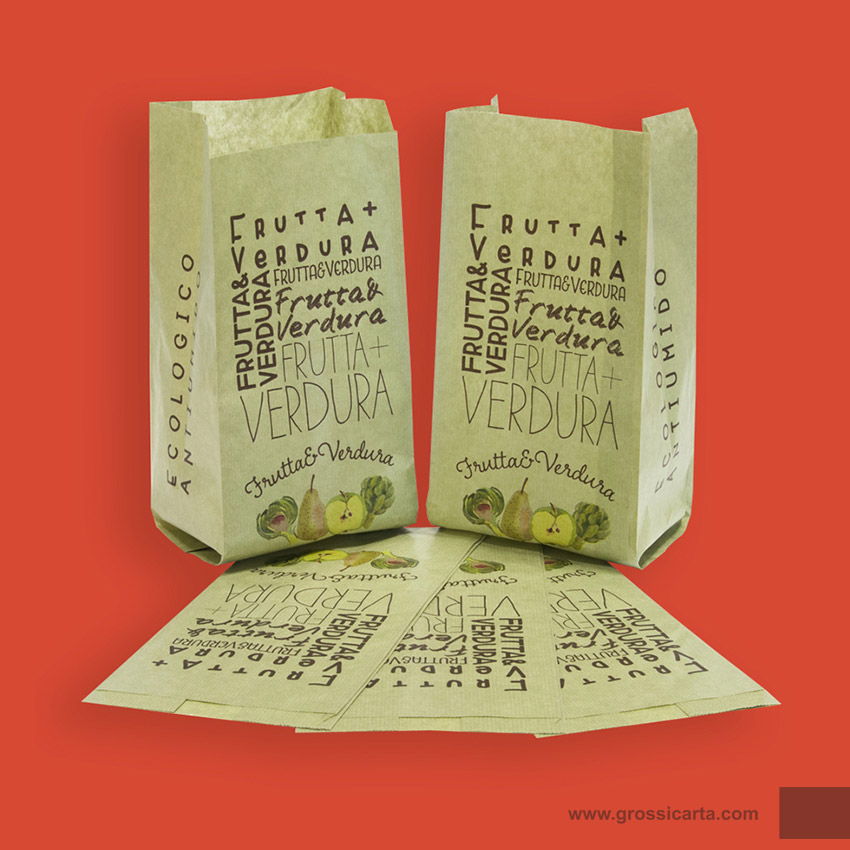 Sacchetto kraft verde ecologico antiumido stampa ''frutta & verdura'' Certificato PEFC<sup>TM</sup>
