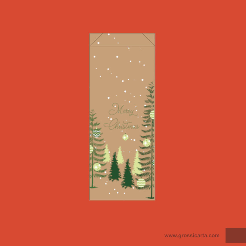 Sacchetto in carta antigrasso avana ''Merry Christmas'', f.to 13x35 cm, Certificato PEFC<sup>TM</sup>