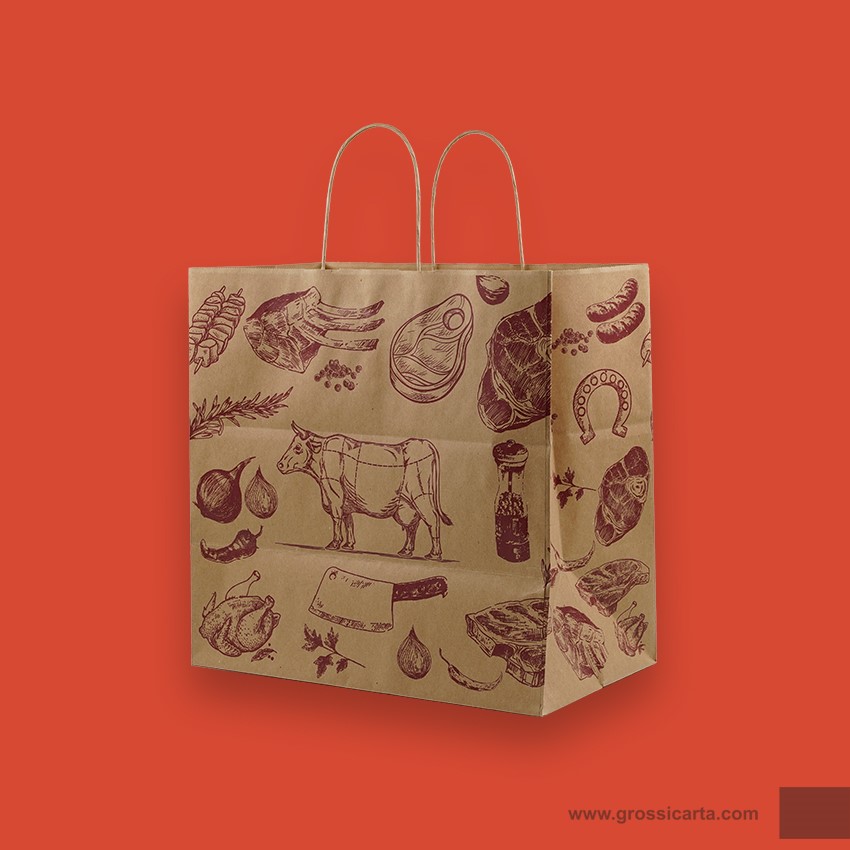 Shopper in carta avana con manico ritorto stampa 