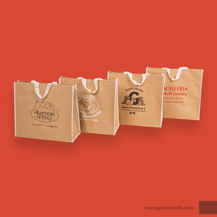 Shopper riutilizzabili in CARTA con doppio manico personalizzabile con logo e cornice