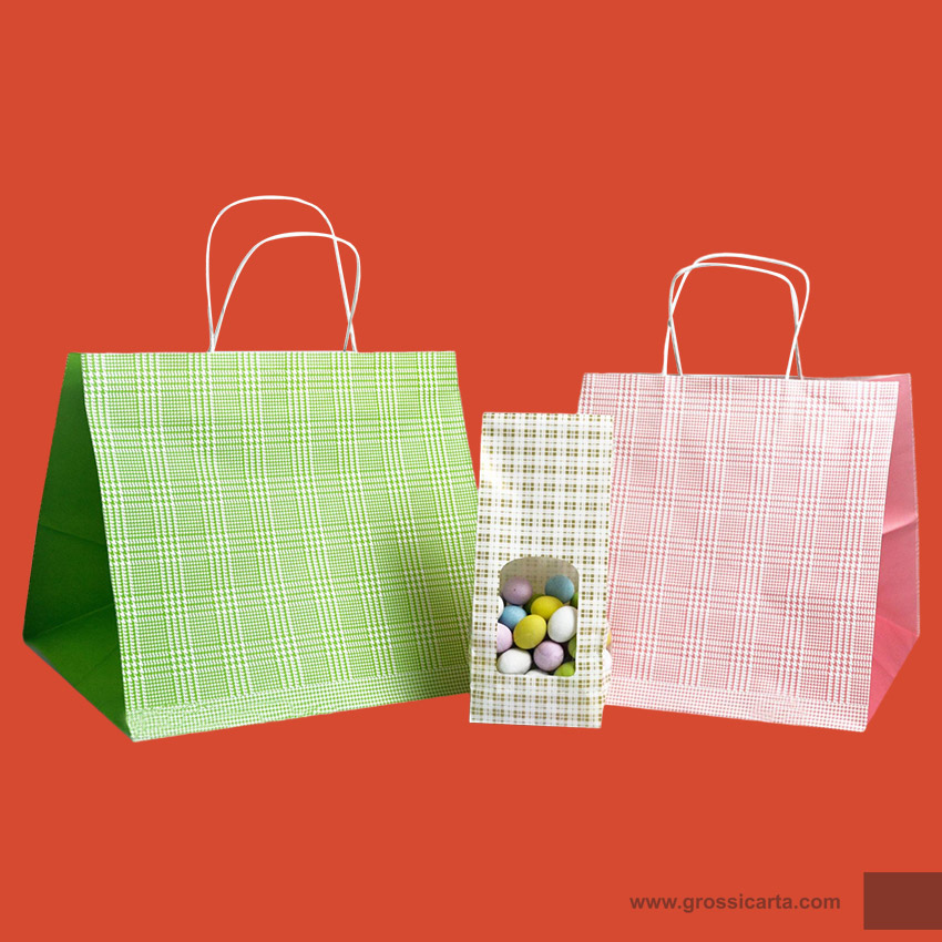 Shopper stampa Principe di galles rosa e verde