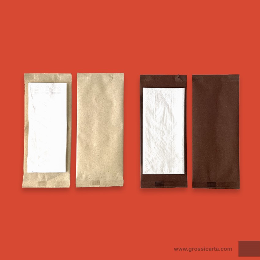 Portaposate con tovagliolo Lucart 38x38 paglia cacao e paglia crema