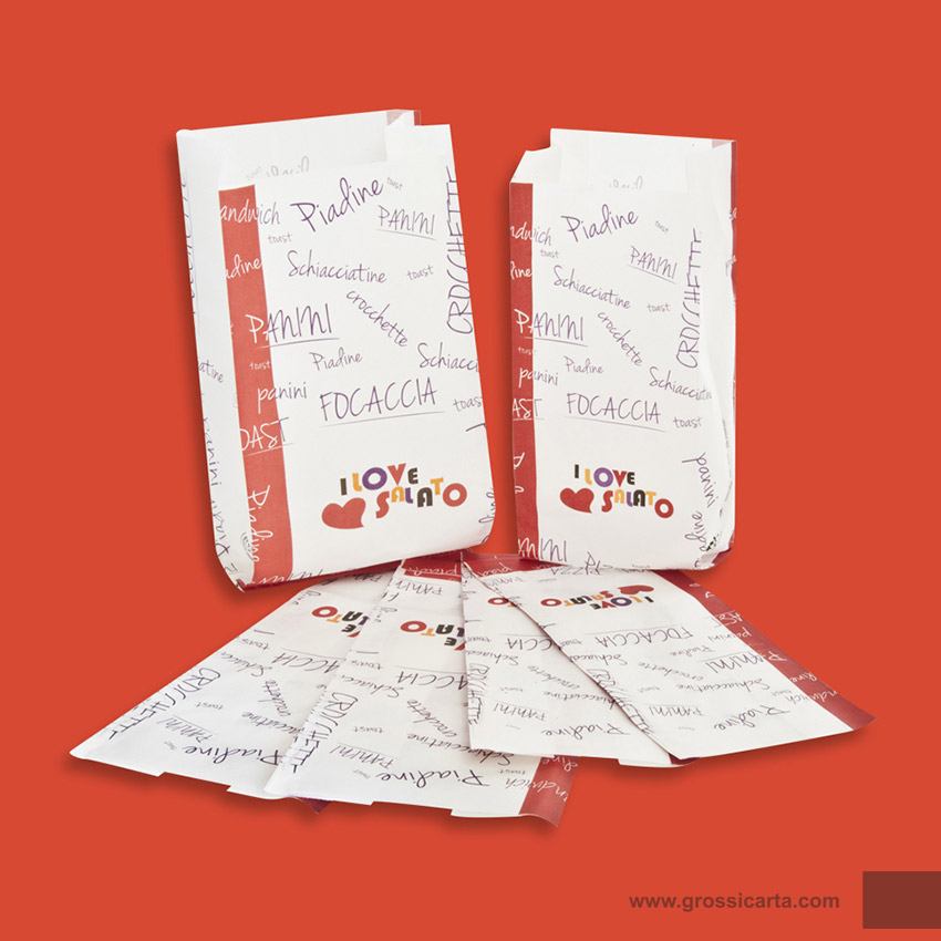 Sacchetti antigrasso stampa ''I love salato'' Certificato PEFC<sup>TM</sup>