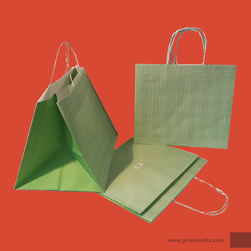 Shopper stampa &#39;&#39;Principe di galles&#39;&#39; verde